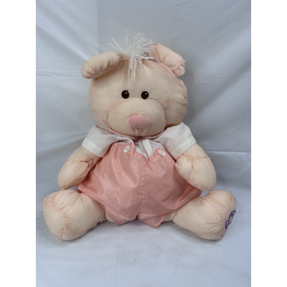 Fisher Price Vintage 1986 PUFFALUMP Orange Peach Bear Cub #8006 W/ Outfit